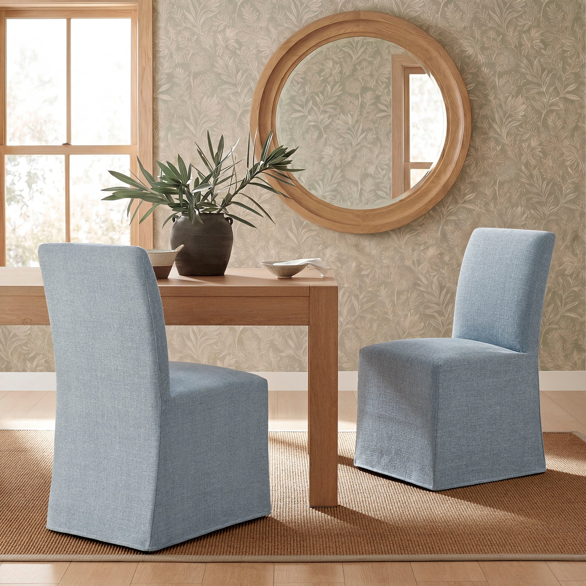 Aster Slub Weave Fabric Slipcovered Dining Chairs Set of 2 by Modway