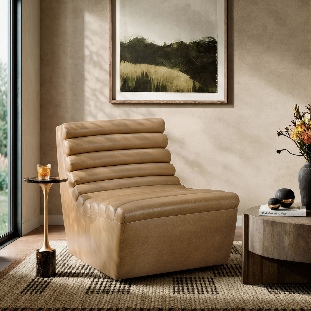 Corbin Vegan Leather Armless Accent Chair - Toast