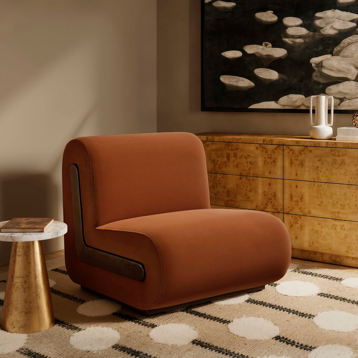 Denby Performance Velvet Accent Chair - Rust