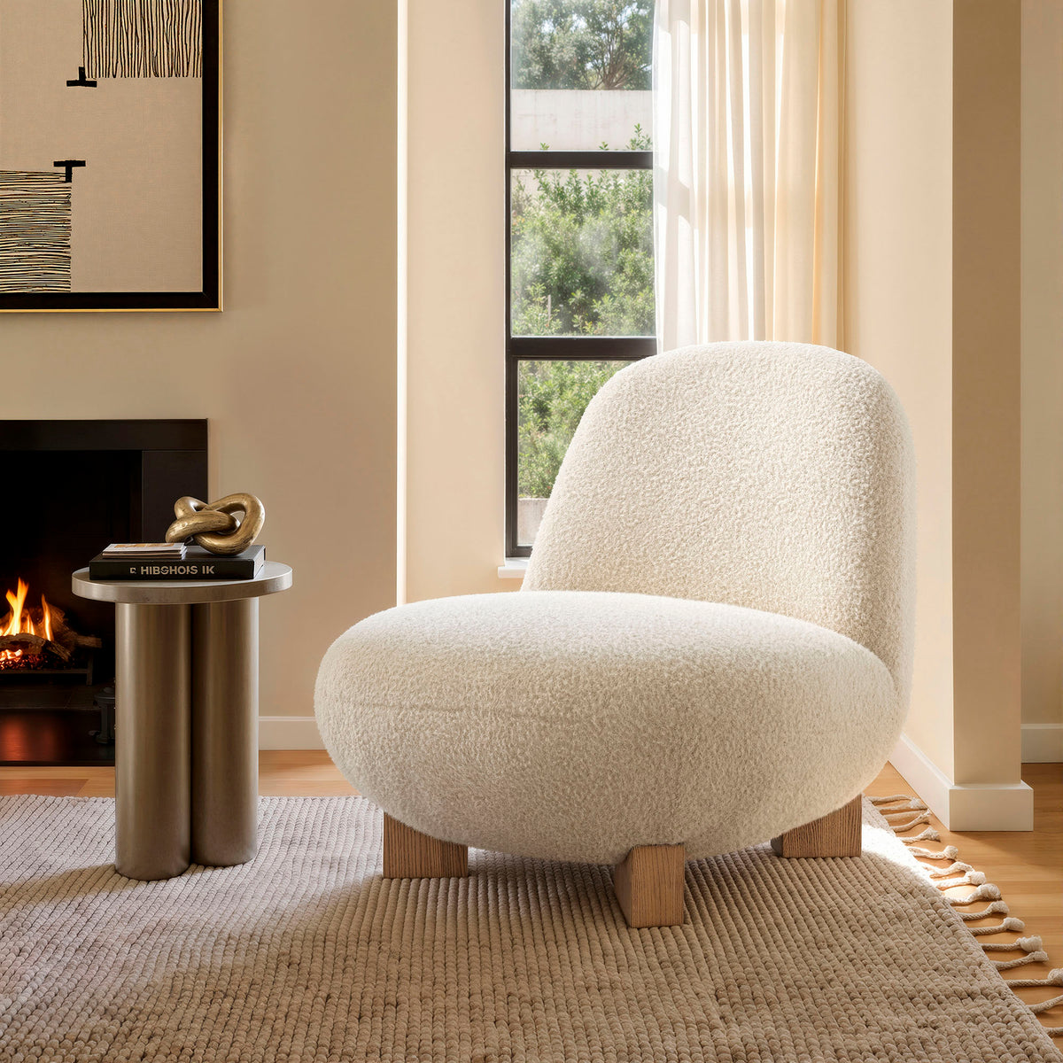 Norwood Faux Mohair Bean Shaped Accent Chair - Fawn