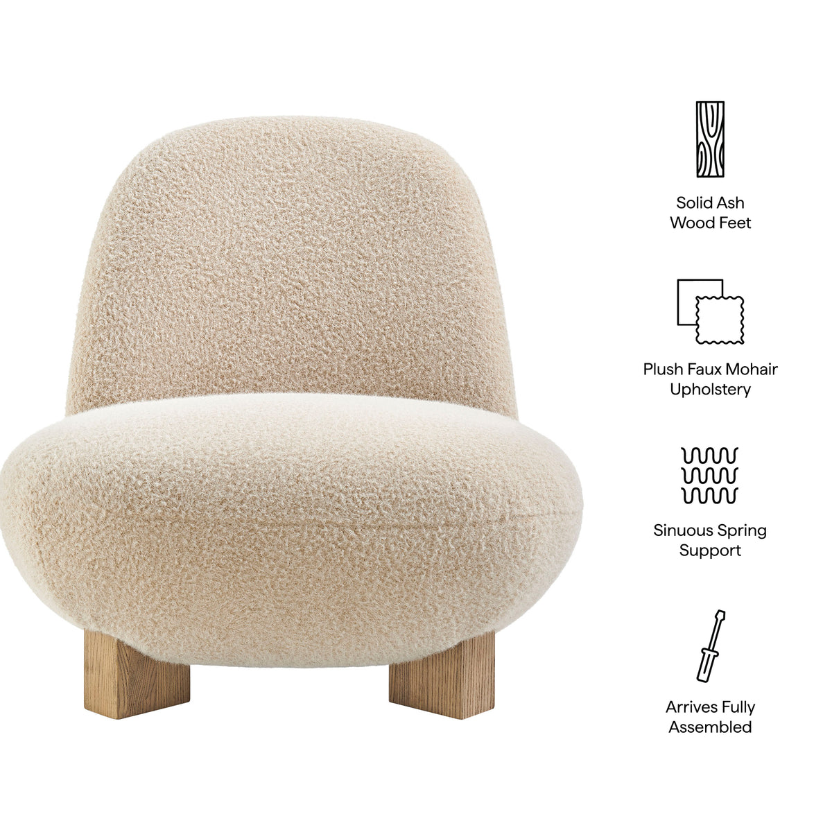 Norwood Faux Mohair Bean Shaped Accent Chair - Fawn