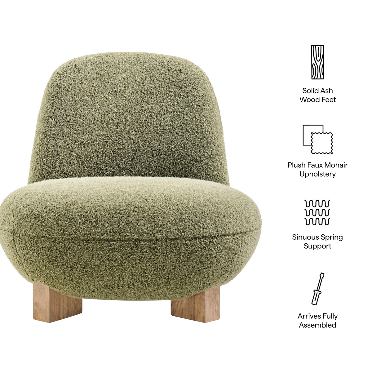 Norwood Faux Mohair Bean Shaped Accent Chair - Moss