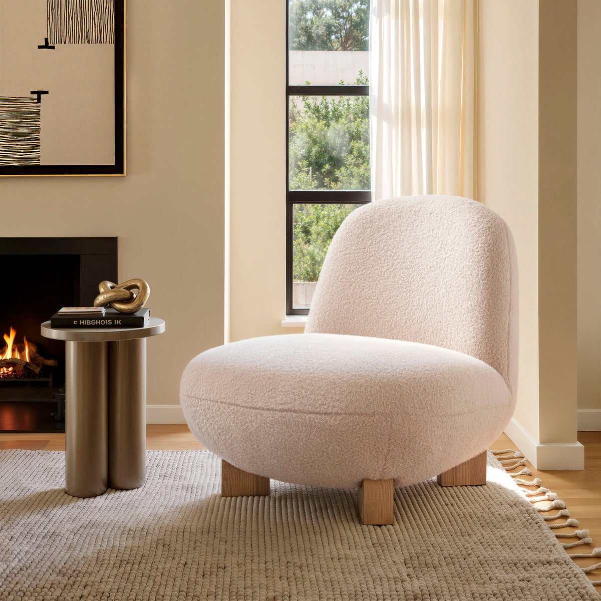 Norwood Faux Mohair Bean Shaped Accent Chair - Petal