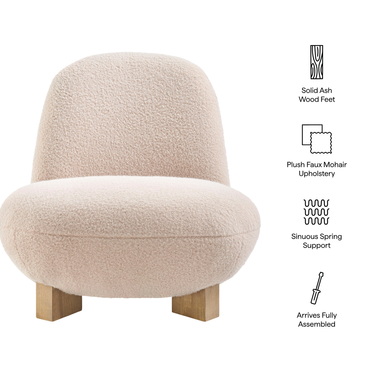Norwood Faux Mohair Bean Shaped Accent Chair - Petal