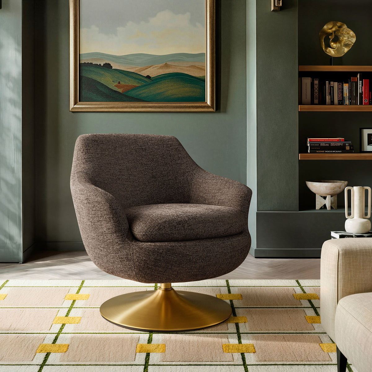 Quimby Melange Chenille Swivel Accent Chair - Espresso
