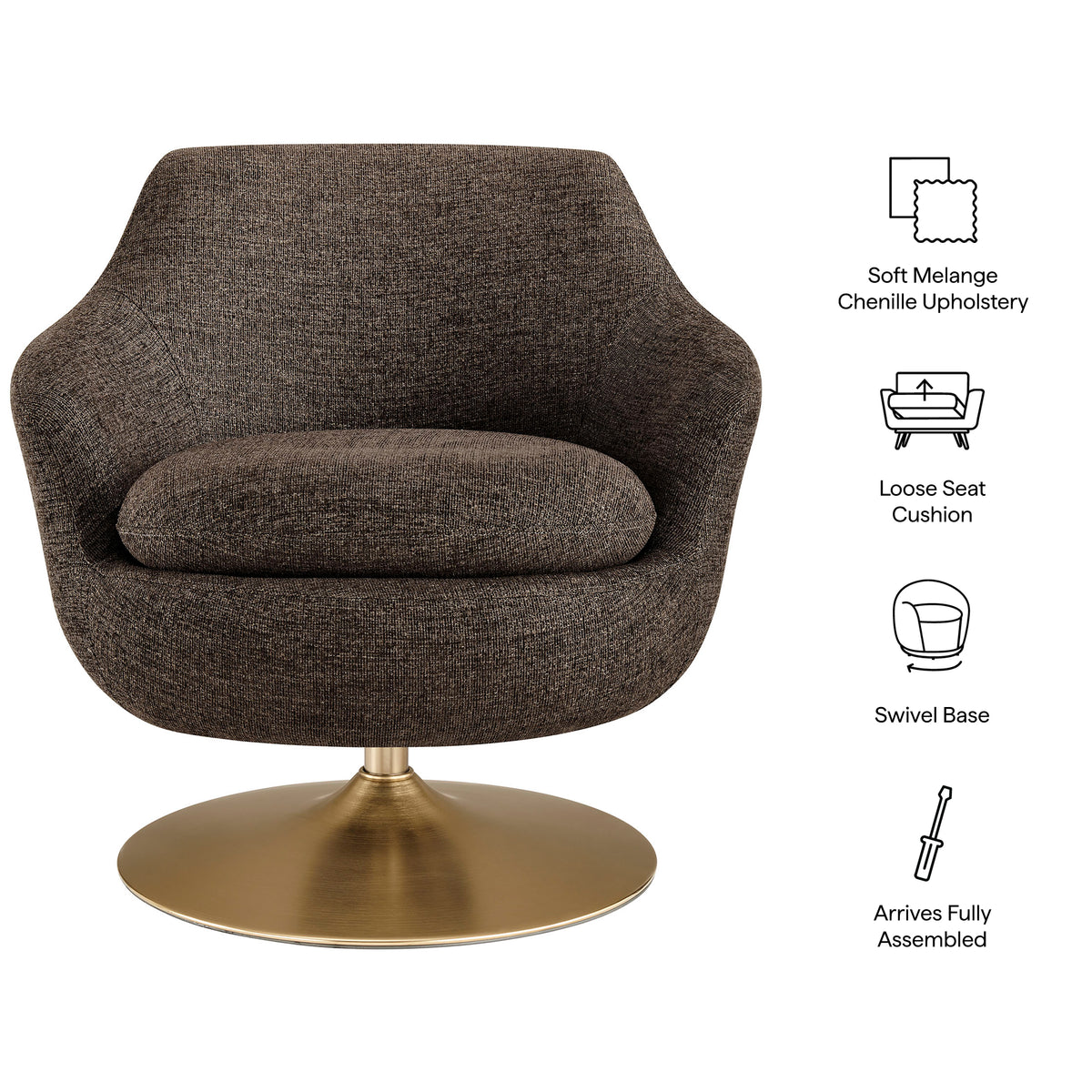 Quimby Melange Chenille Swivel Accent Chair - Espresso
