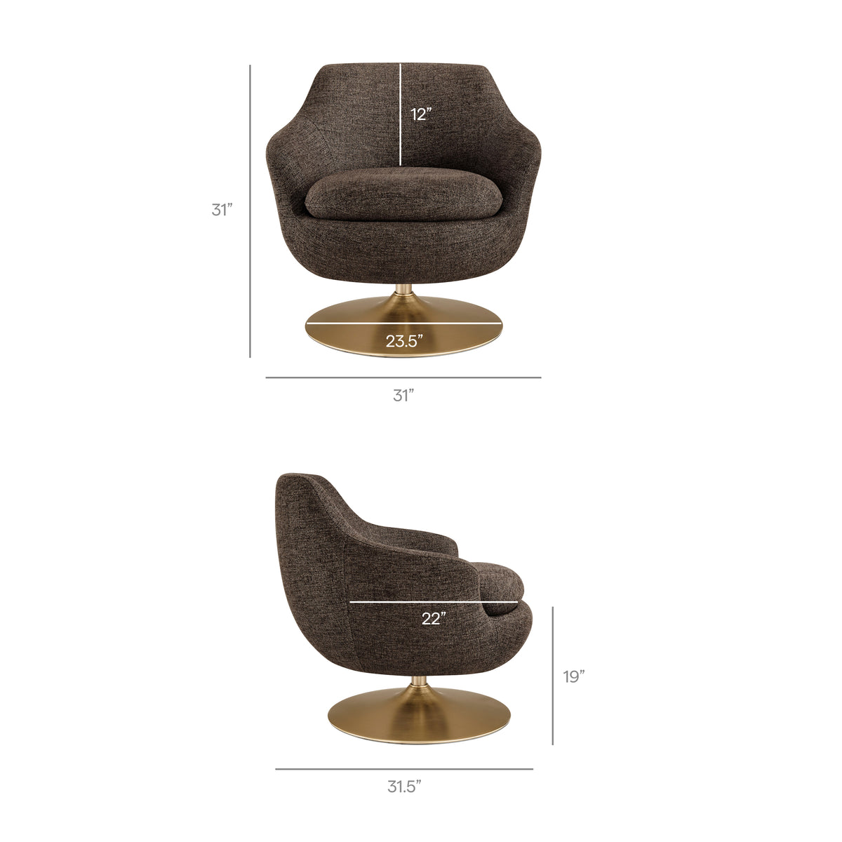 Quimby Melange Chenille Swivel Accent Chair - Espresso