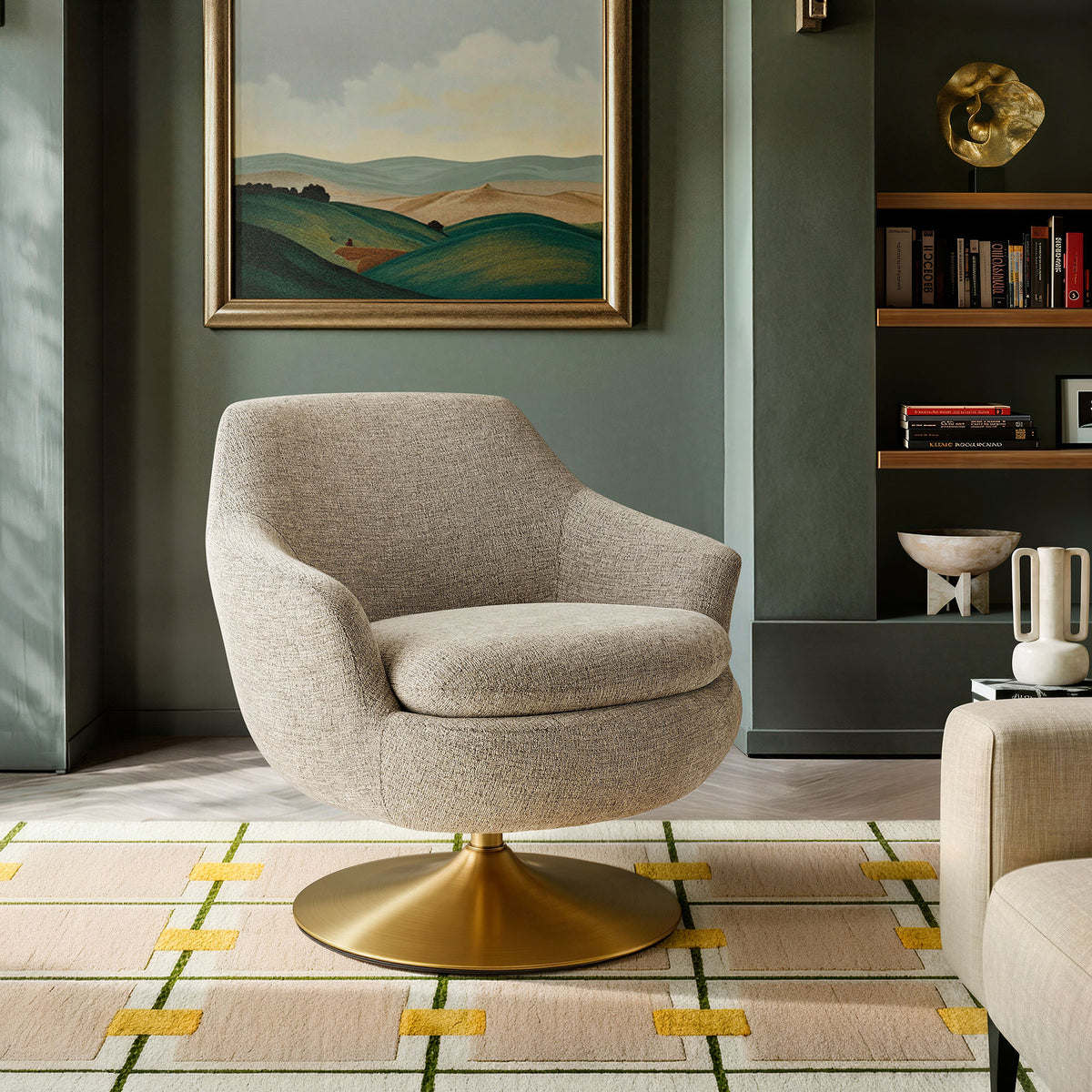 Quimby Melange Chenille Swivel Accent Chair - Flaxen