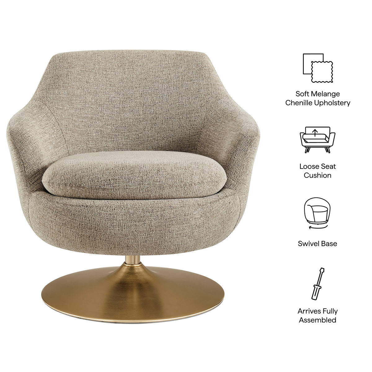 Quimby Melange Chenille Swivel Accent Chair - Flaxen