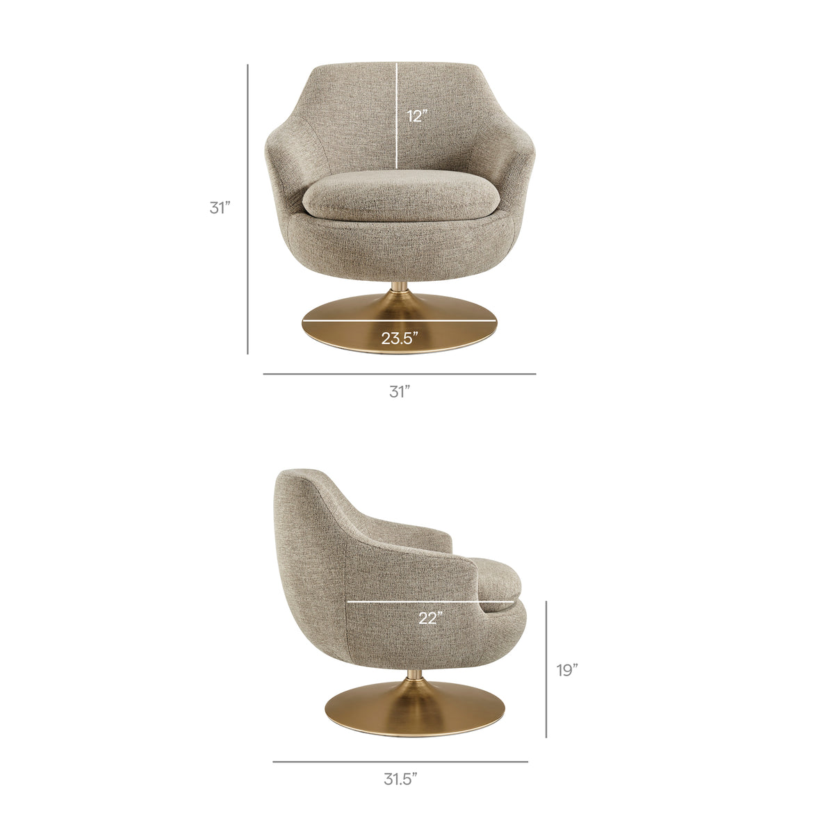 Quimby Melange Chenille Swivel Accent Chair - Flaxen