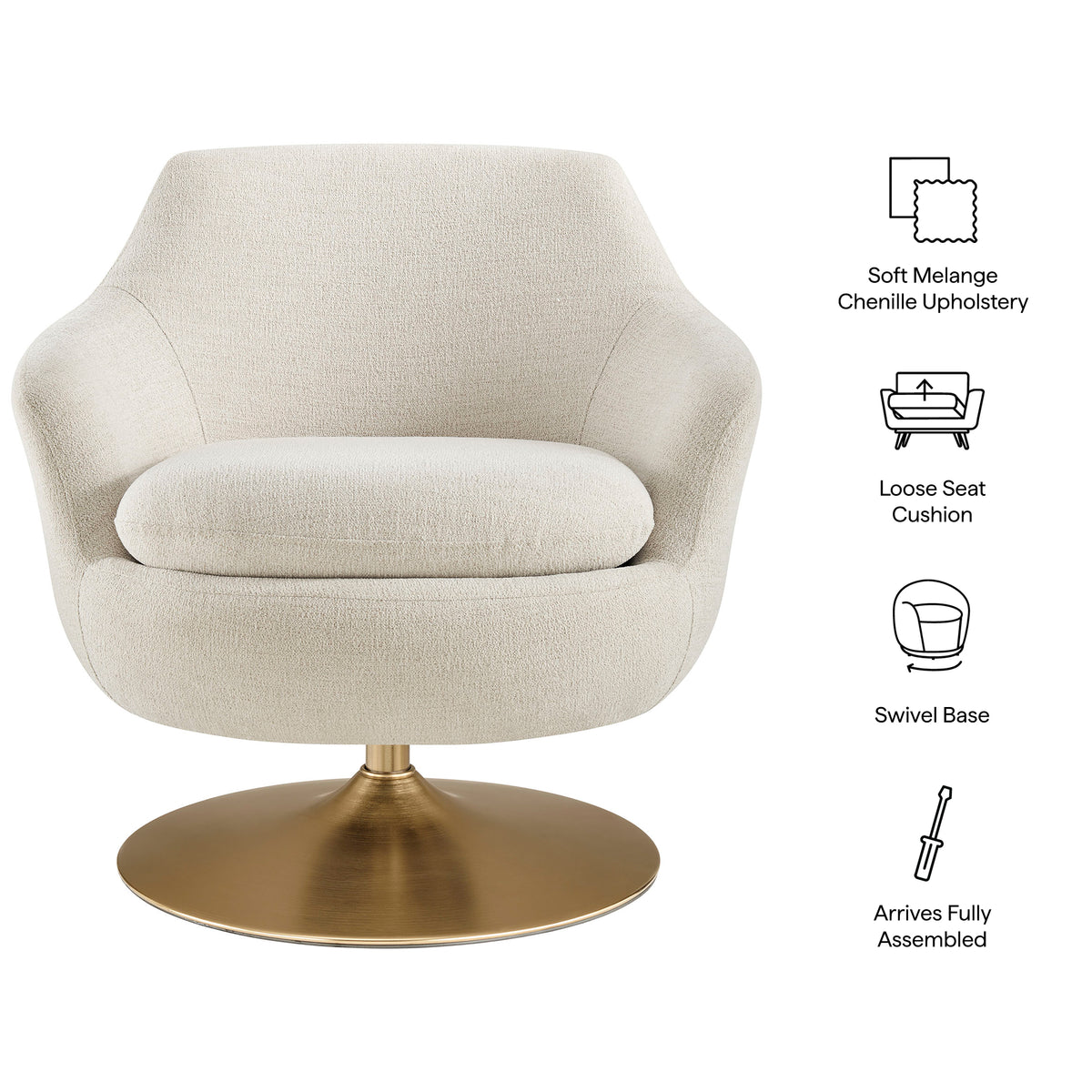 Quimby Melange Chenille Swivel Accent Chair - Ivory