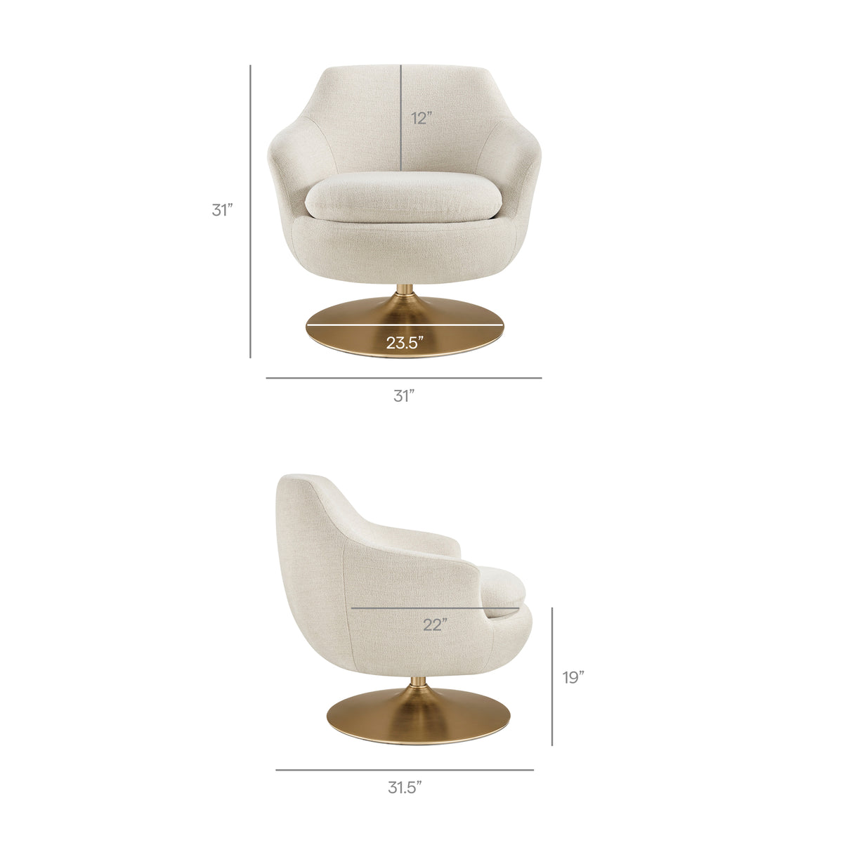 Quimby Melange Chenille Swivel Accent Chair - Ivory