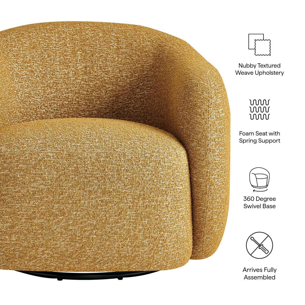 Selby Textured Woven Fabric Swivel Accent Chair - Mustard