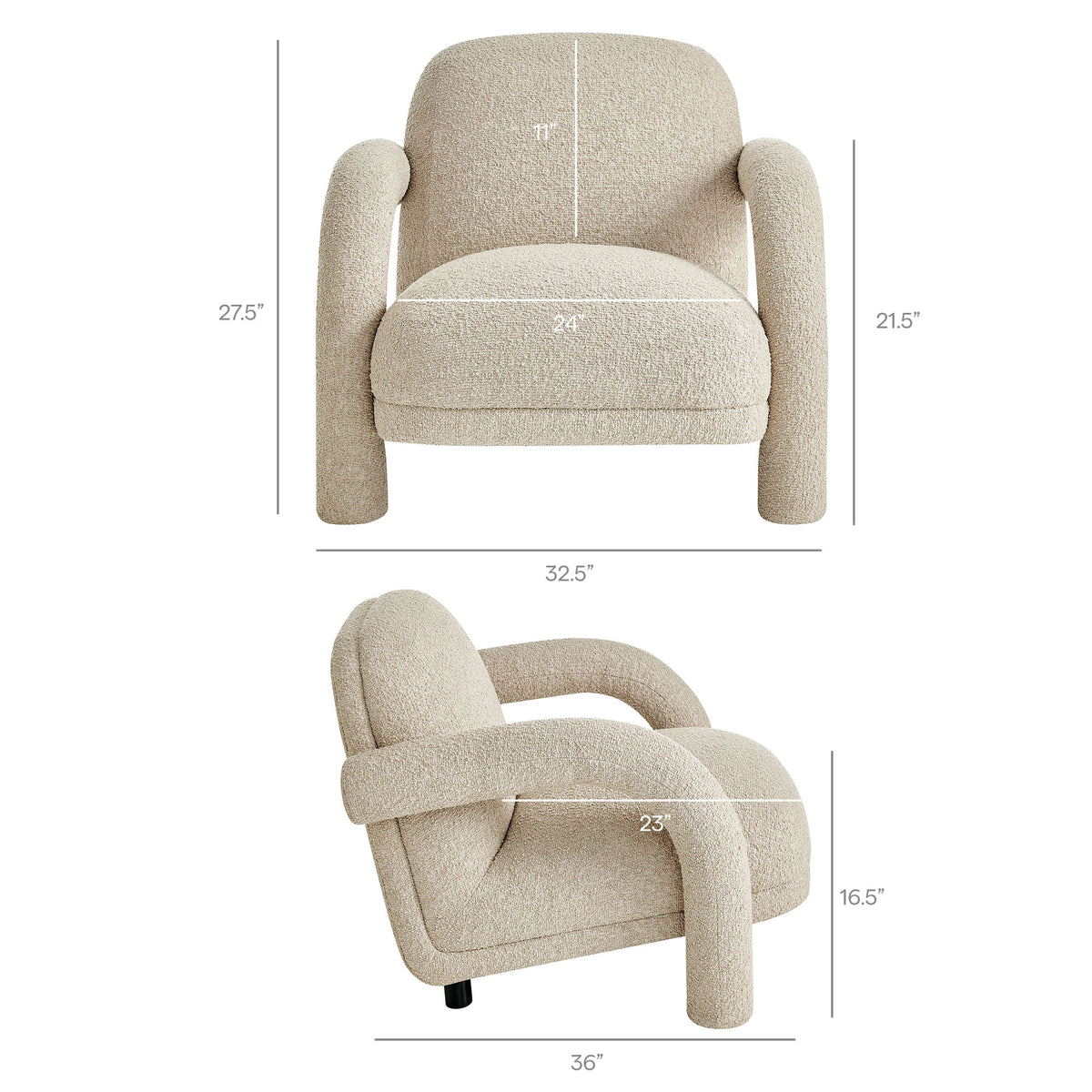 Ferris Textured Woven Fabric Lounge Chair - Linen