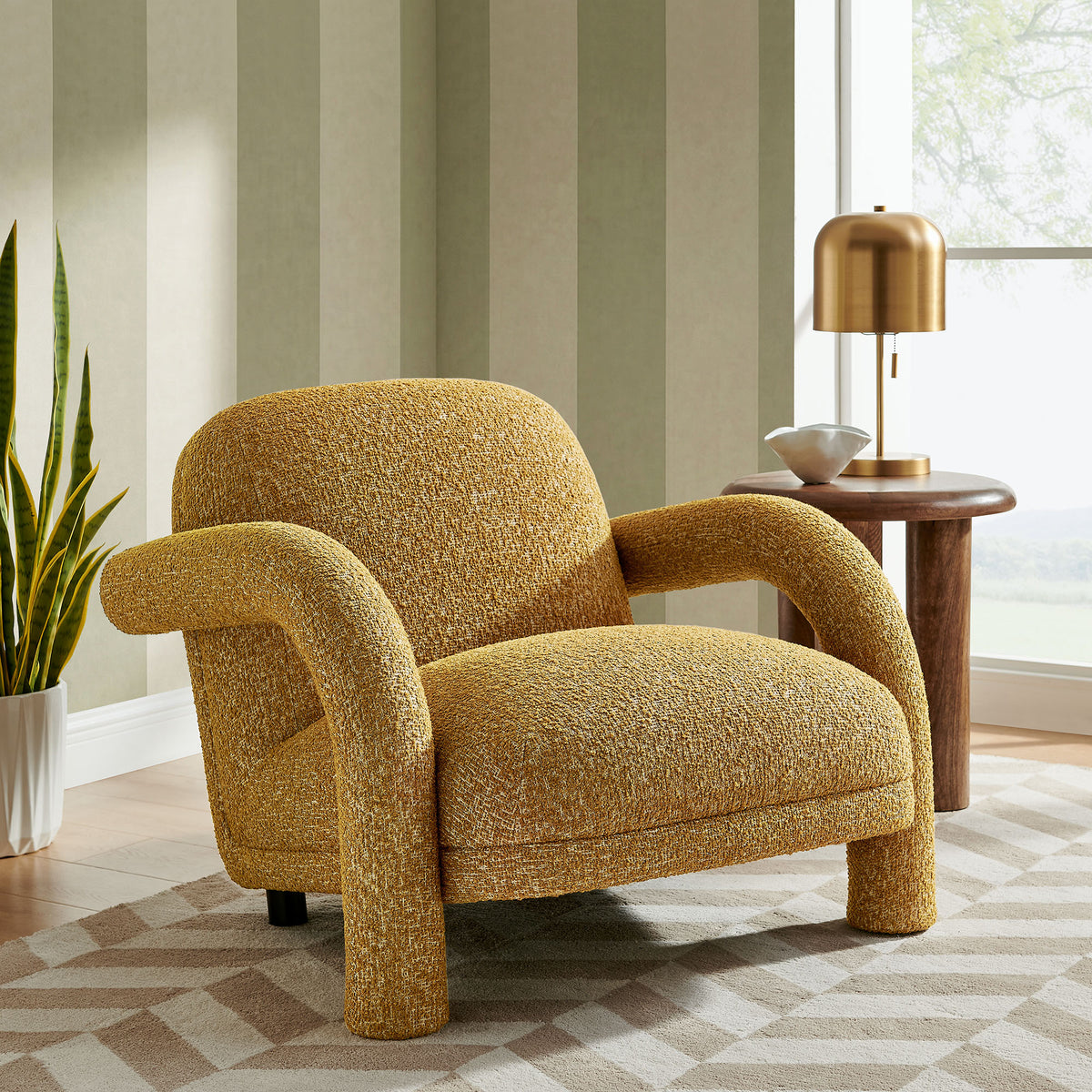 Ferris Textured Woven Fabric Lounge Chair - Mustard