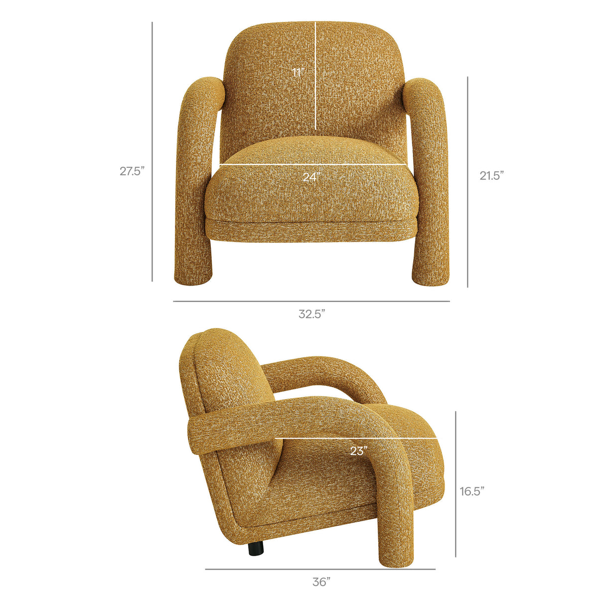 Ferris Textured Woven Fabric Lounge Chair - Mustard