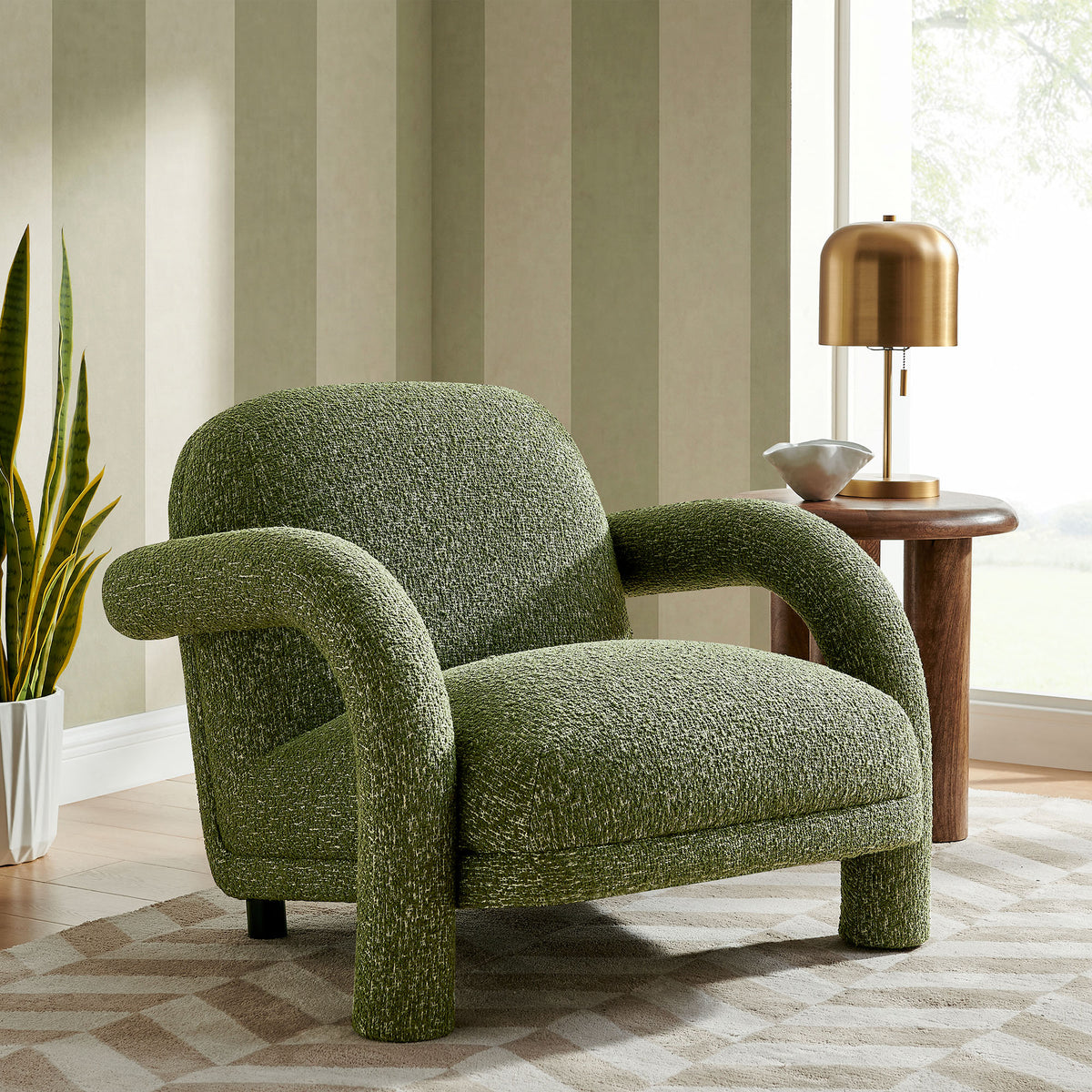 Ferris Textured Woven Fabric Lounge Chair - Olive