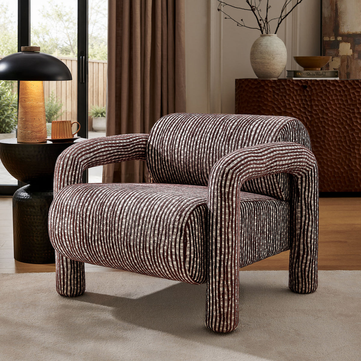 Quill Patterned Woven Fabric Accent Chair - Maroon