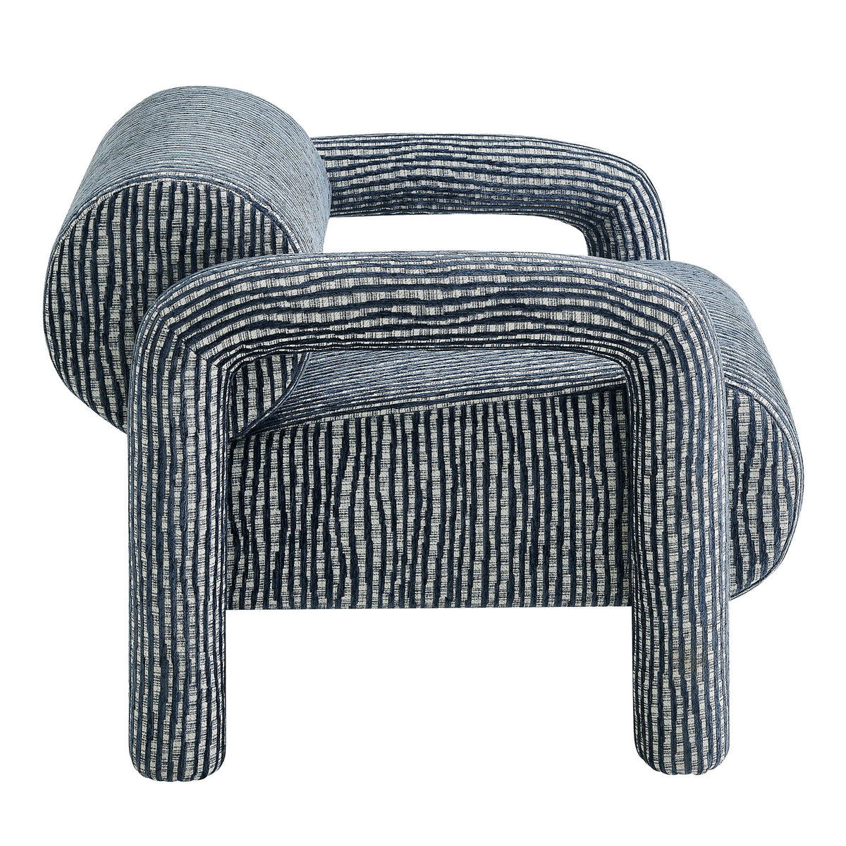 Quill Patterned Woven Fabric Accent Chair - Navy