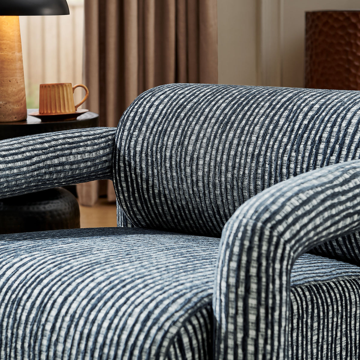 Quill Patterned Woven Fabric Accent Chair - Navy