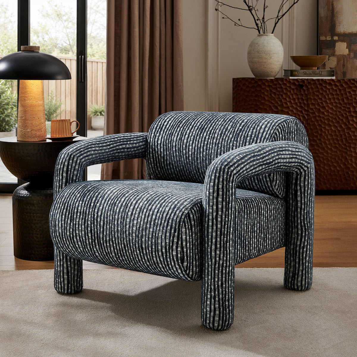 Quill Patterned Woven Fabric Accent Chair - Navy