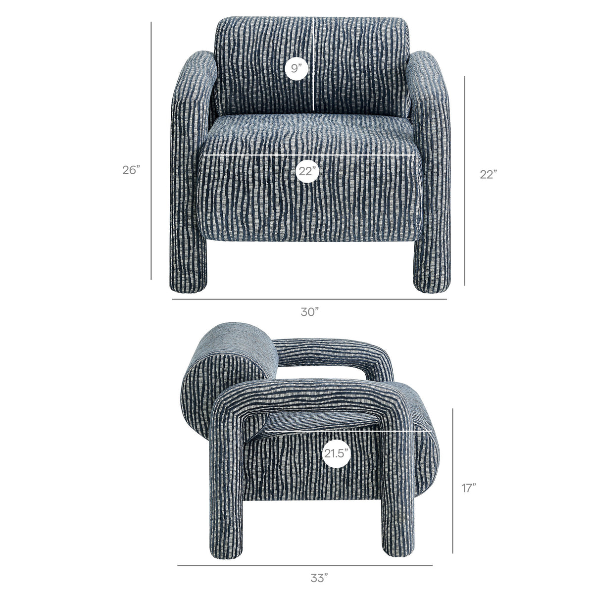 Quill Patterned Woven Fabric Accent Chair - Navy