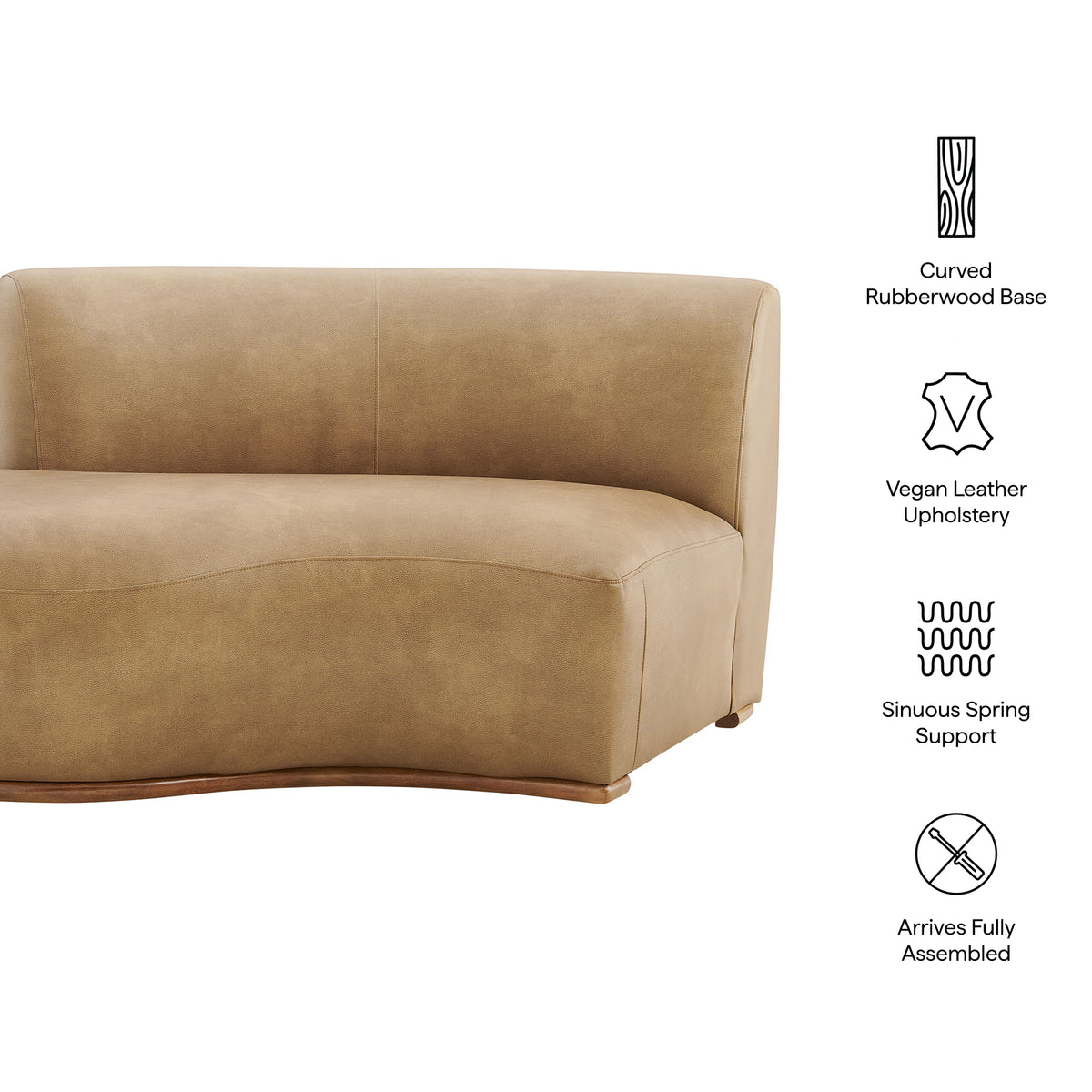 Rialta Curved Left-Arm Vegan Leather Sectional Loveseat - Toast