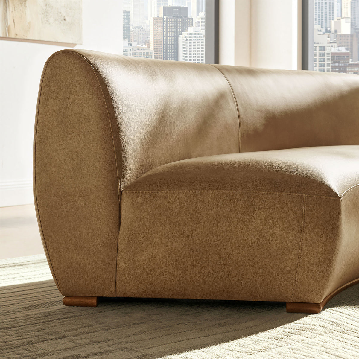 Rialta Curved Armless Vegan Leather Sectional Loveseat - Toast