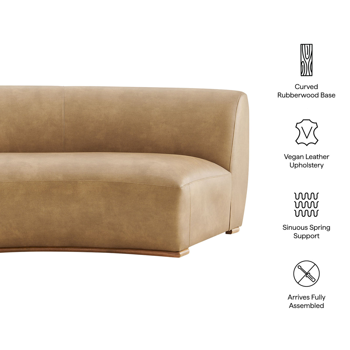 Rialta Curved Armless Vegan Leather Sectional Loveseat - Toast