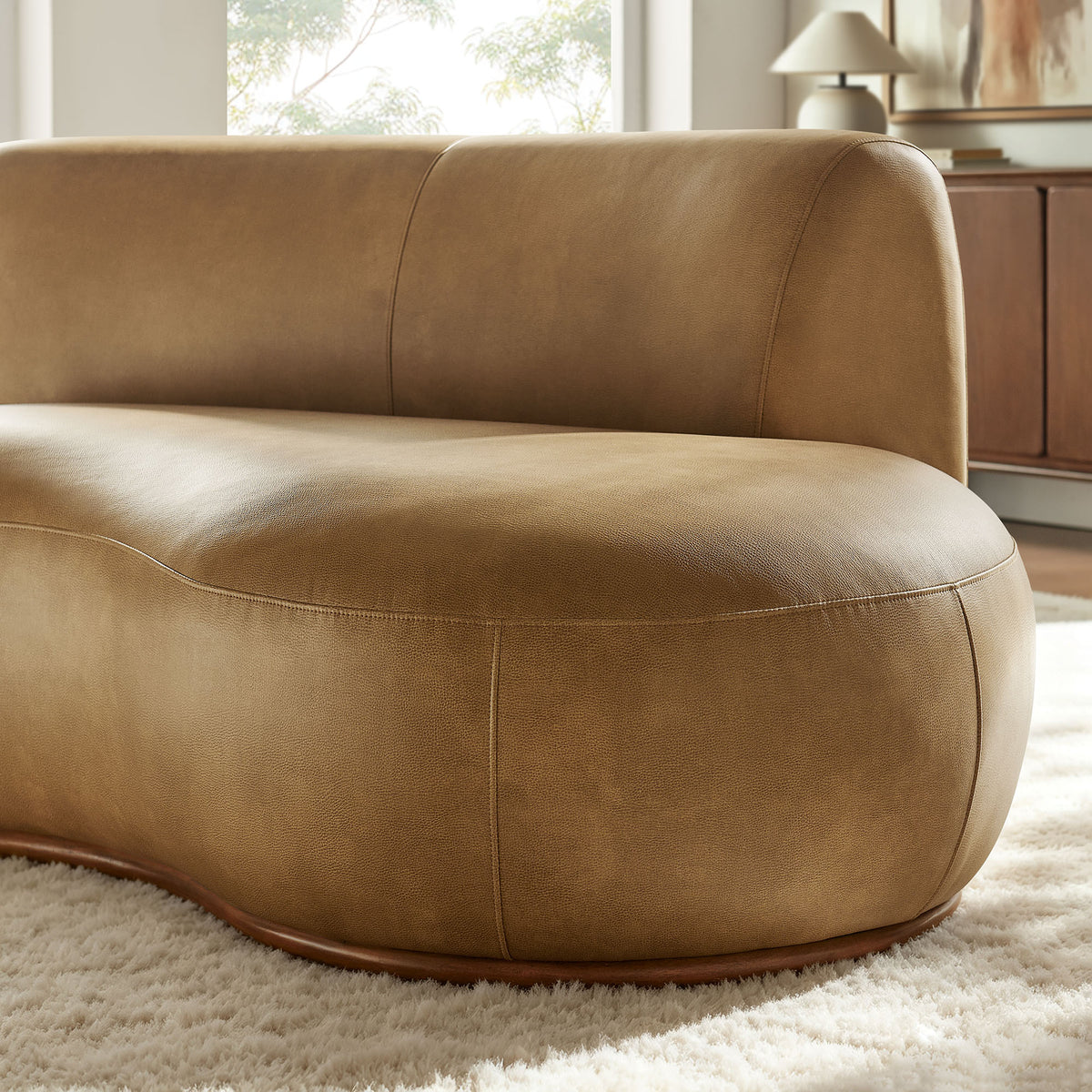 Rialta Curved Right-Arm Vegan Leather Sectional Loveseat - Toast