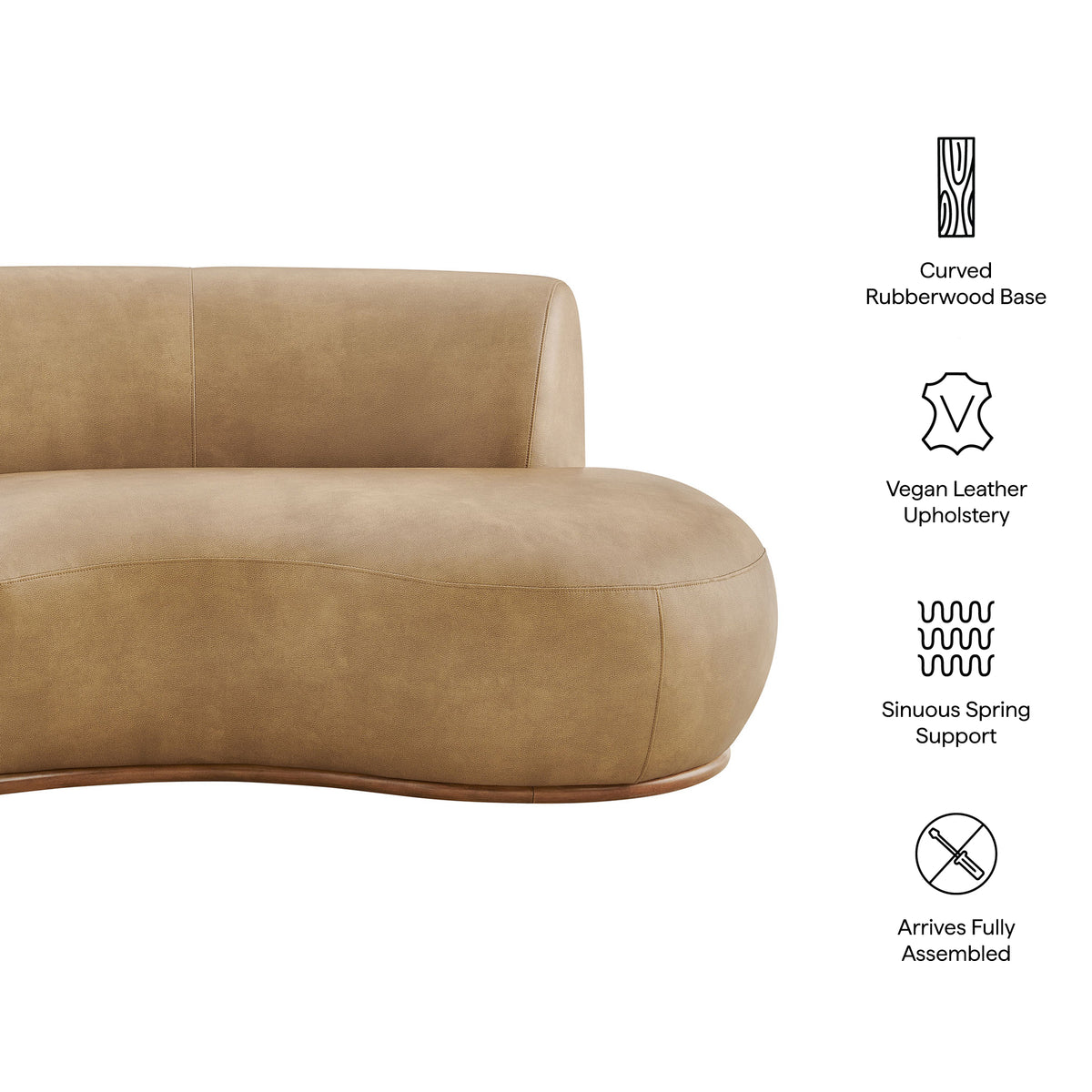 Rialta Curved Right-Arm Vegan Leather Sectional Loveseat - Toast