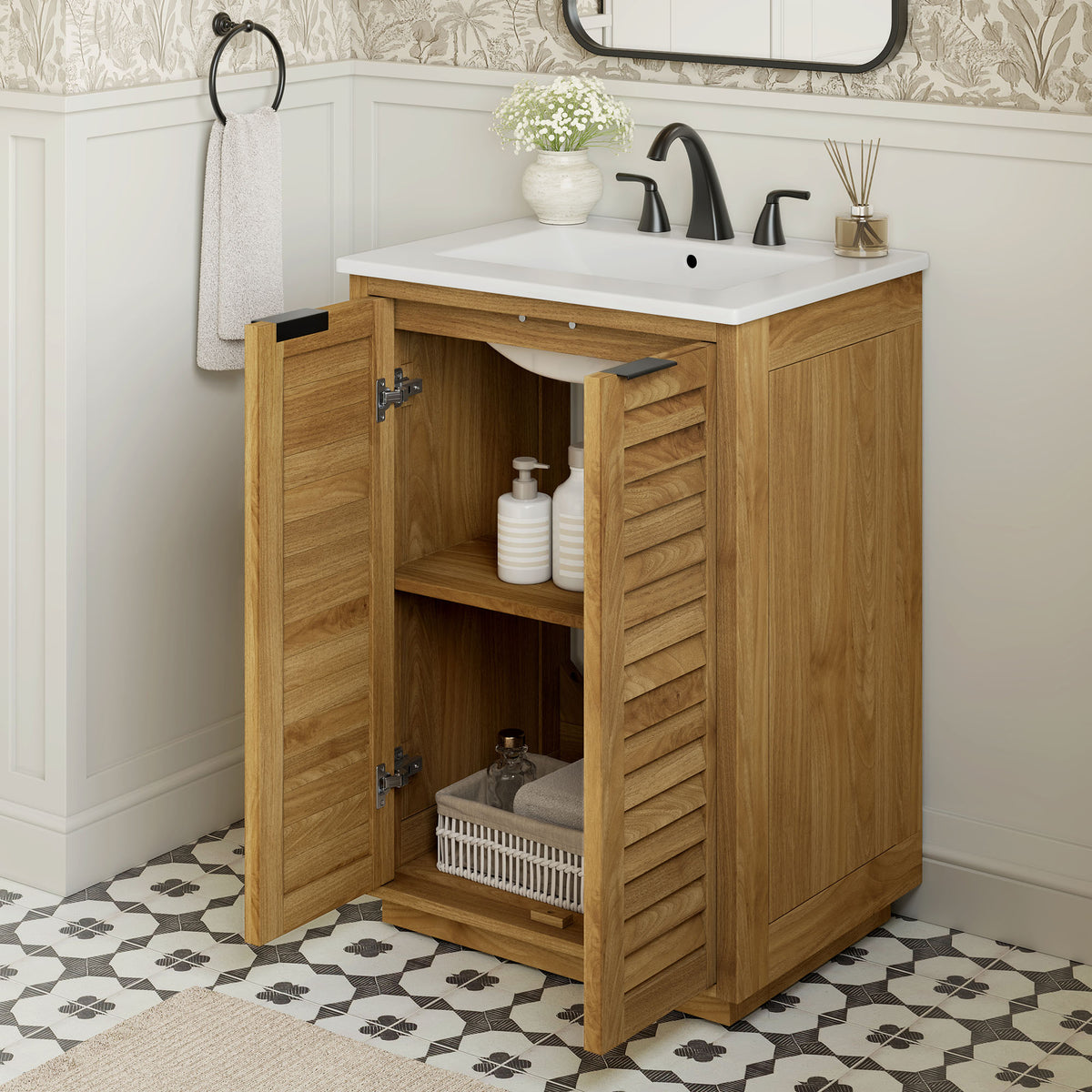 Tavira 24 Inch Shutter-Style Bathroom Vanity - Natural White