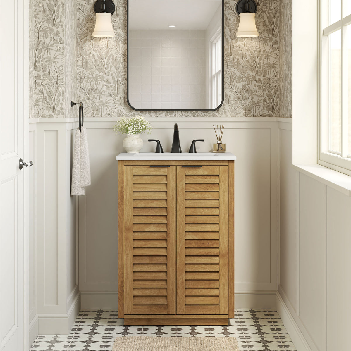 Tavira 24 Inch Shutter-Style Bathroom Vanity - Natural White