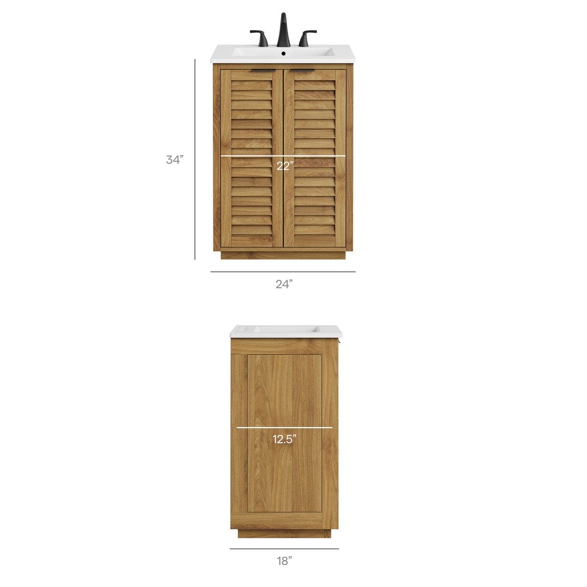Tavira 24 Inch Shutter-Style Bathroom Vanity - Natural White