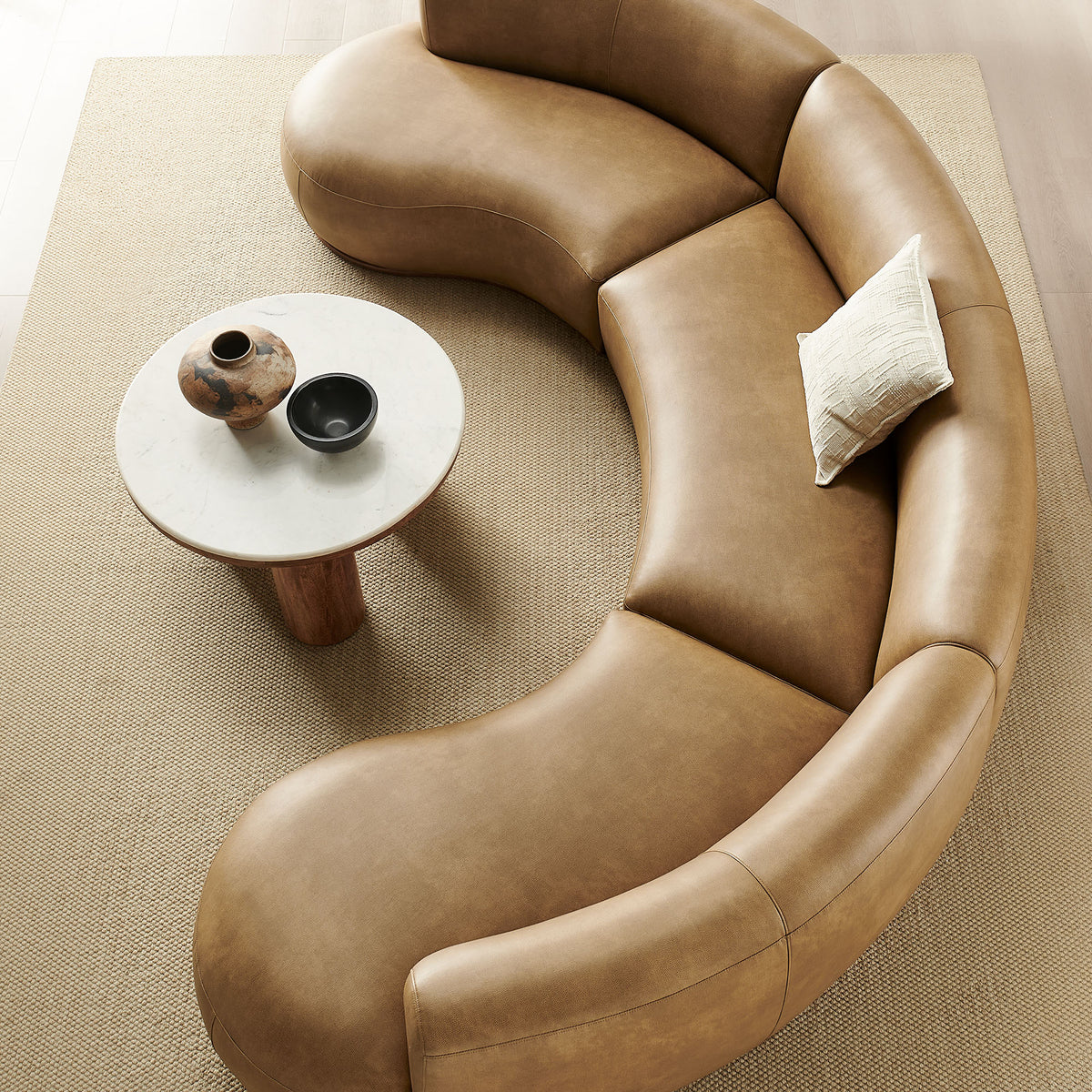 Rialta 3 Piece Curved Vegan Leather Sectional Sofa - Toast