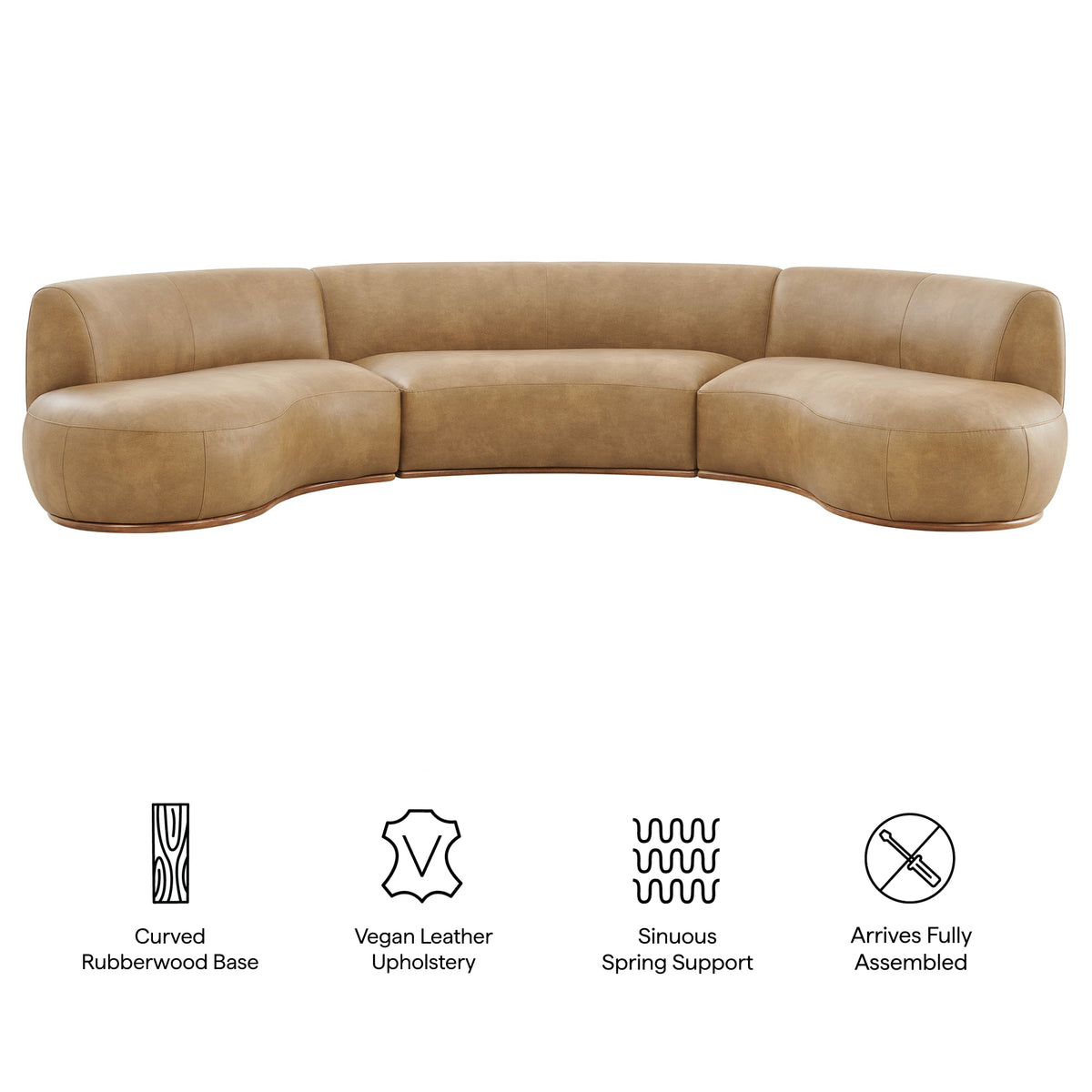 Rialta 3 Piece Curved Vegan Leather Sectional Sofa - Toast