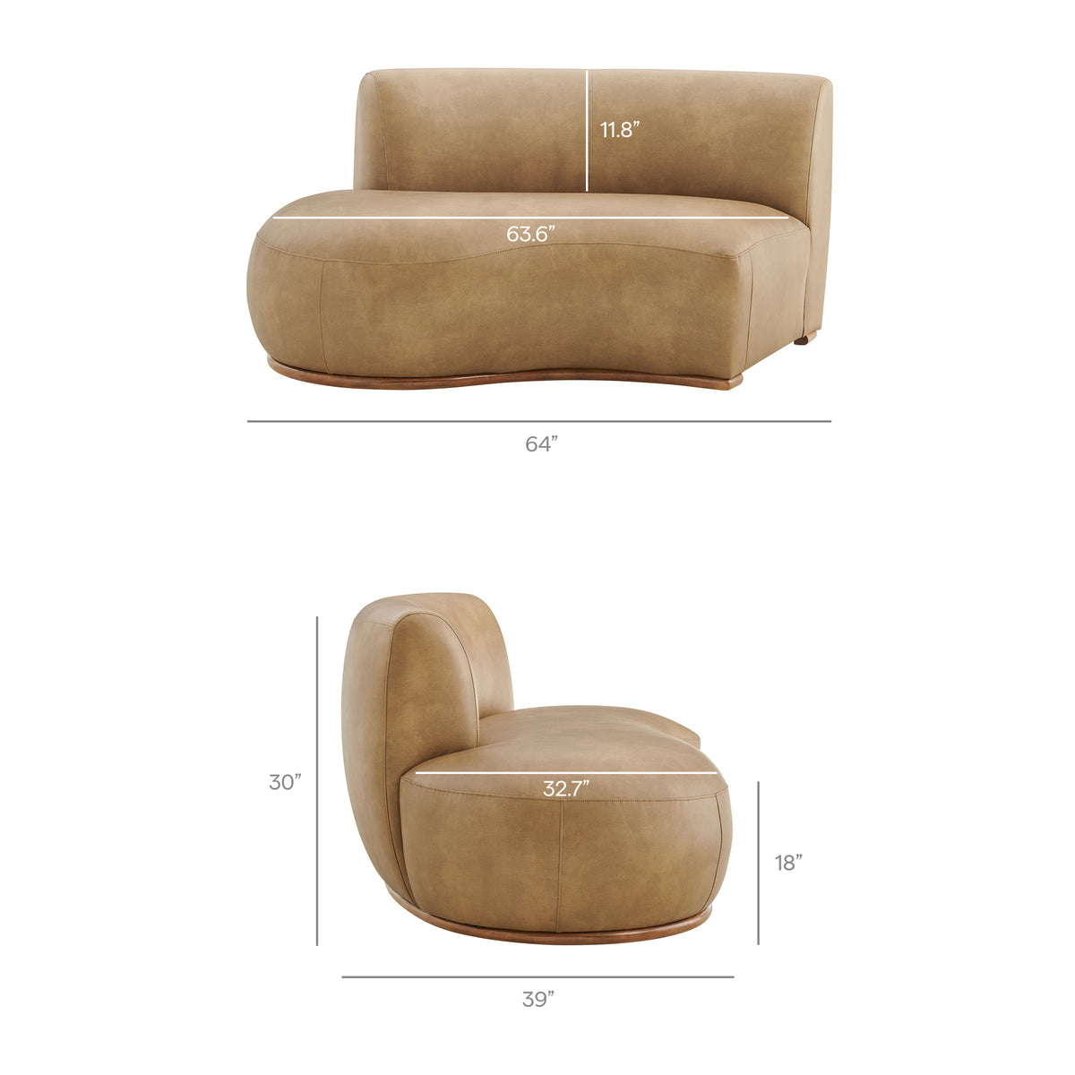 Rialta 3 Piece Curved Vegan Leather Sectional Sofa - Toast