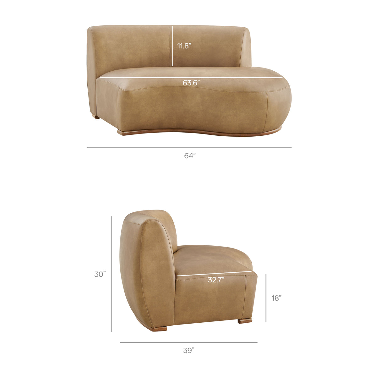 Rialta 3 Piece Curved Vegan Leather Sectional Sofa - Toast