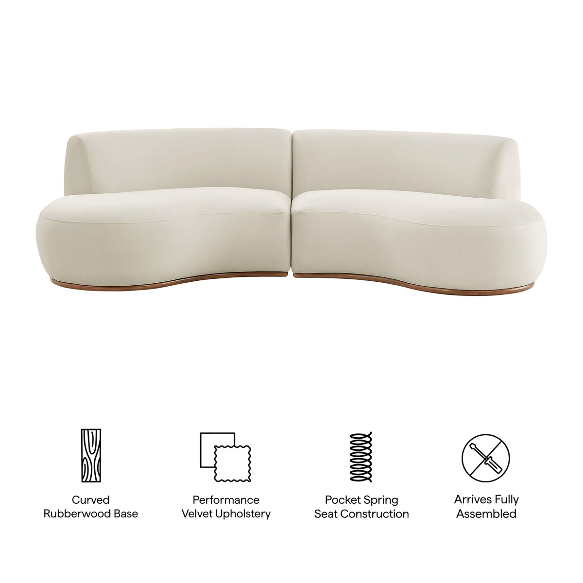 Rialta 2 Piece Curved Performance Velvet Sectional Sofa - Alabaster