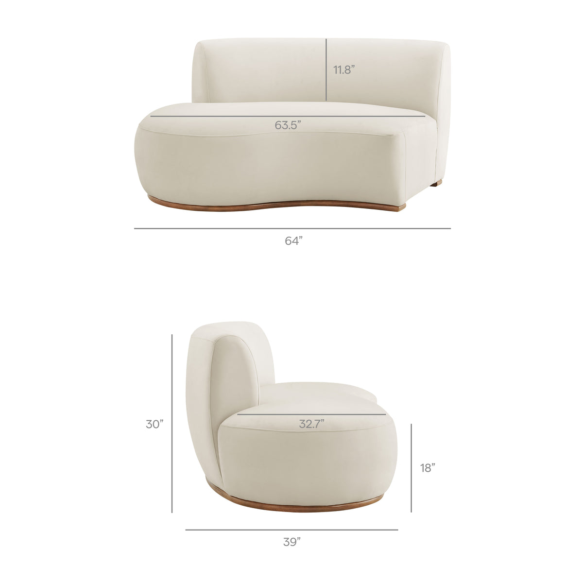 Rialta 2 Piece Curved Performance Velvet Sectional Sofa - Alabaster