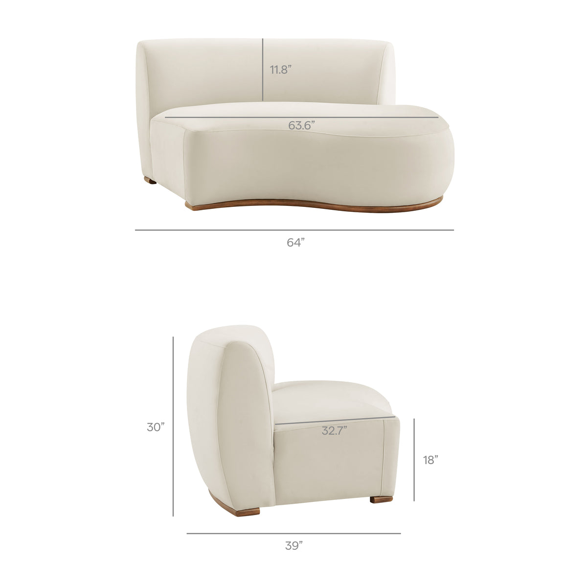 Rialta 2 Piece Curved Performance Velvet Sectional Sofa - Alabaster