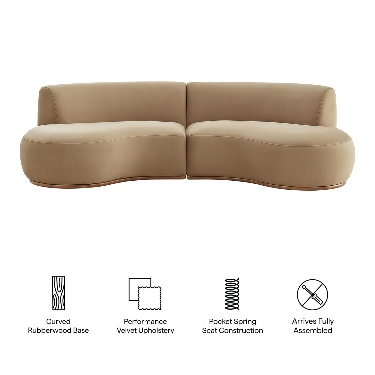 Rialta 2 Piece Curved Performance Velvet Sectional Sofa - Taupe