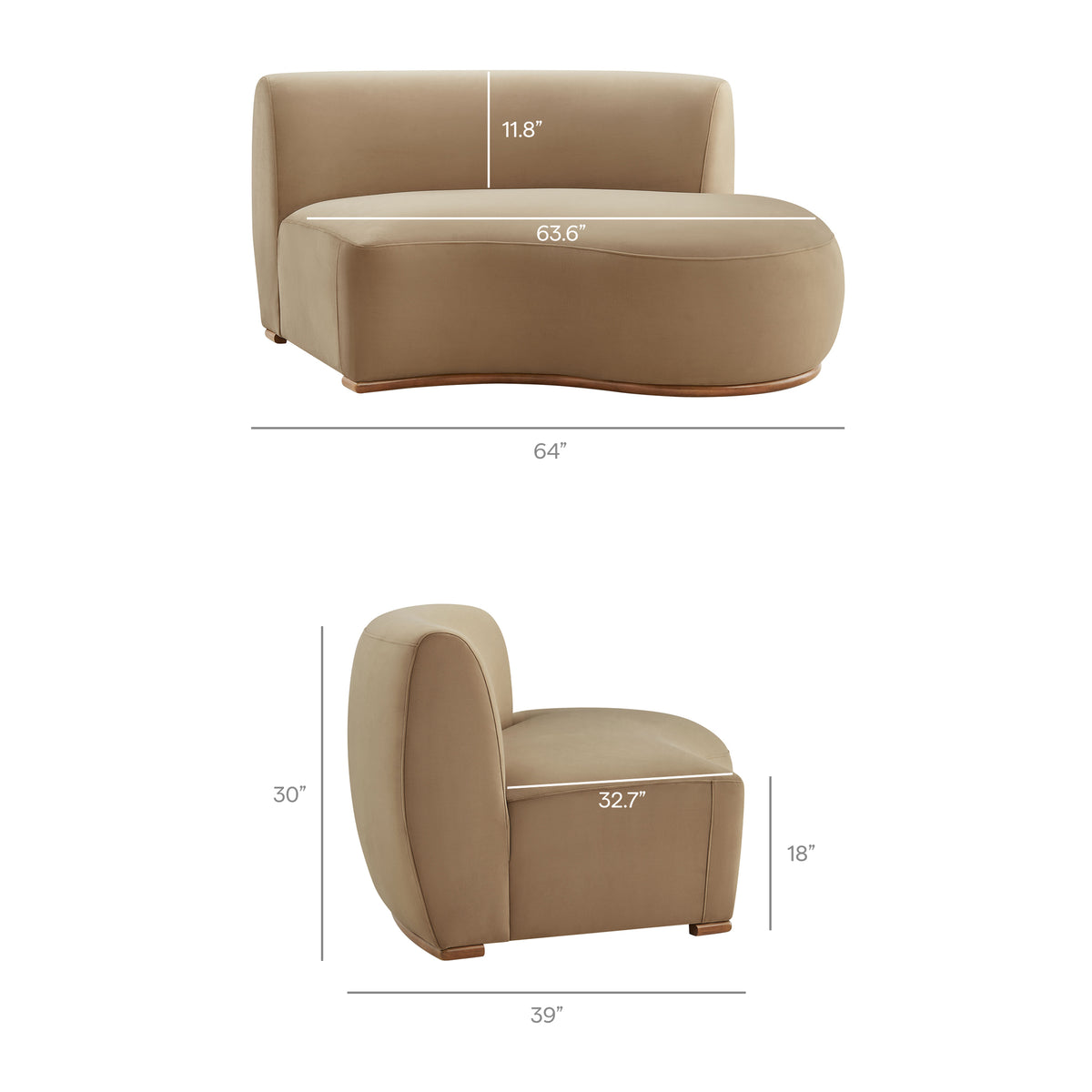 Rialta 2 Piece Curved Performance Velvet Sectional Sofa - Taupe