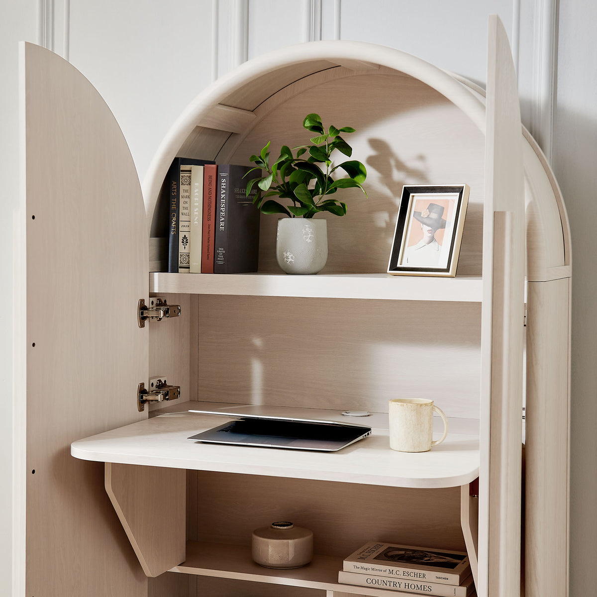Bellamy Arched Fold-Out Desk Cabinet - Ash