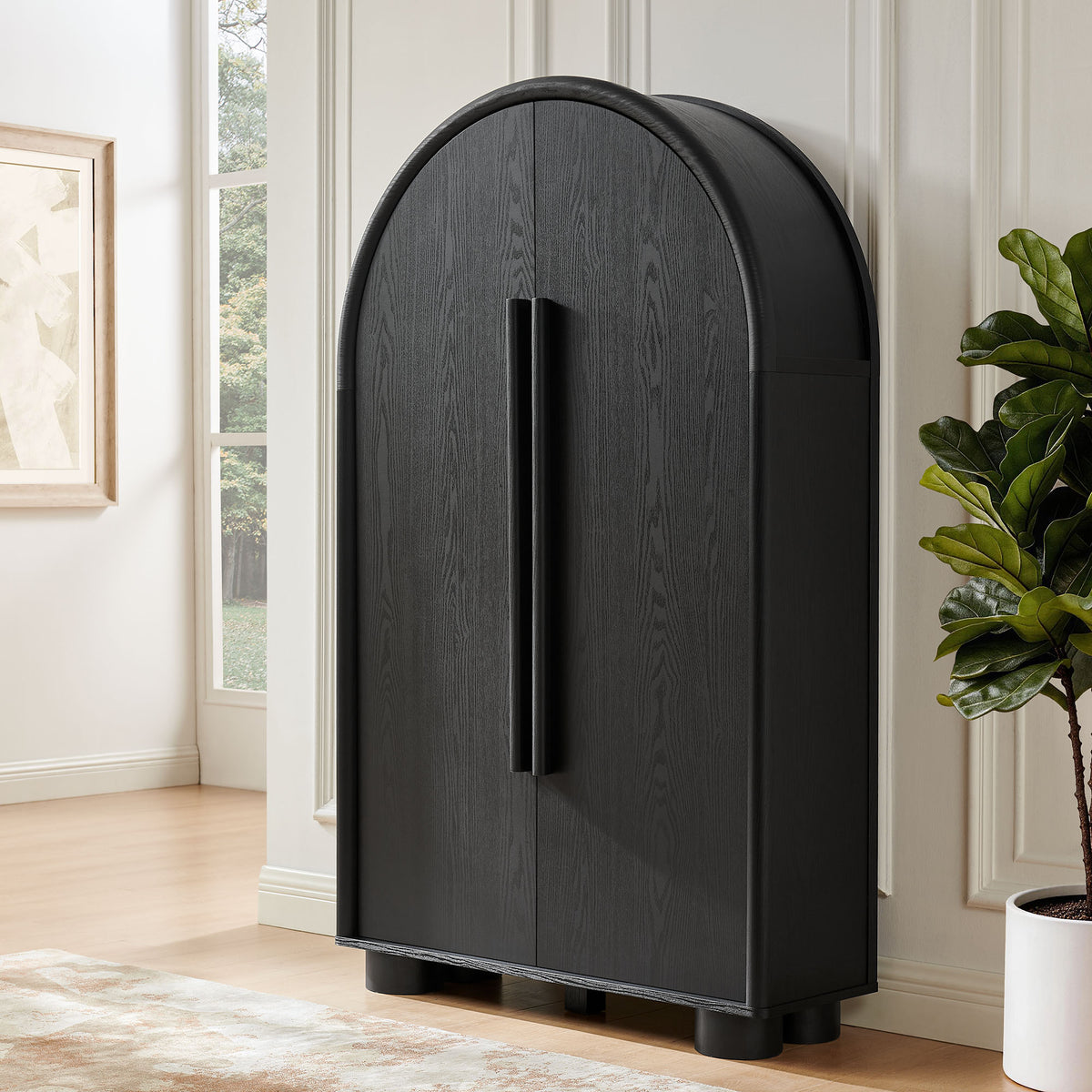 Bellamy Arched Fold-Out Desk Cabinet - Black Oak