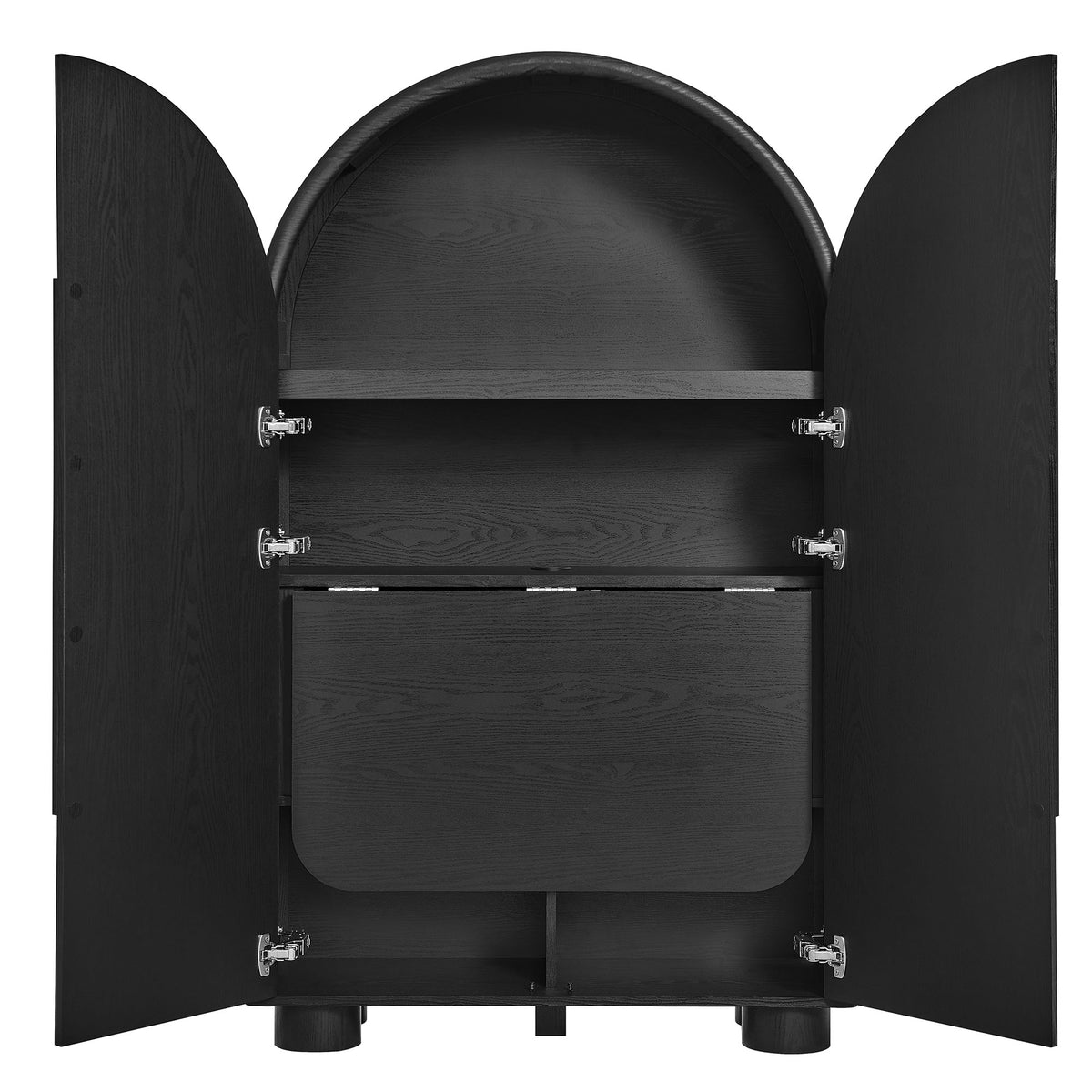 Bellamy Arched Fold-Out Desk Cabinet - Black Oak