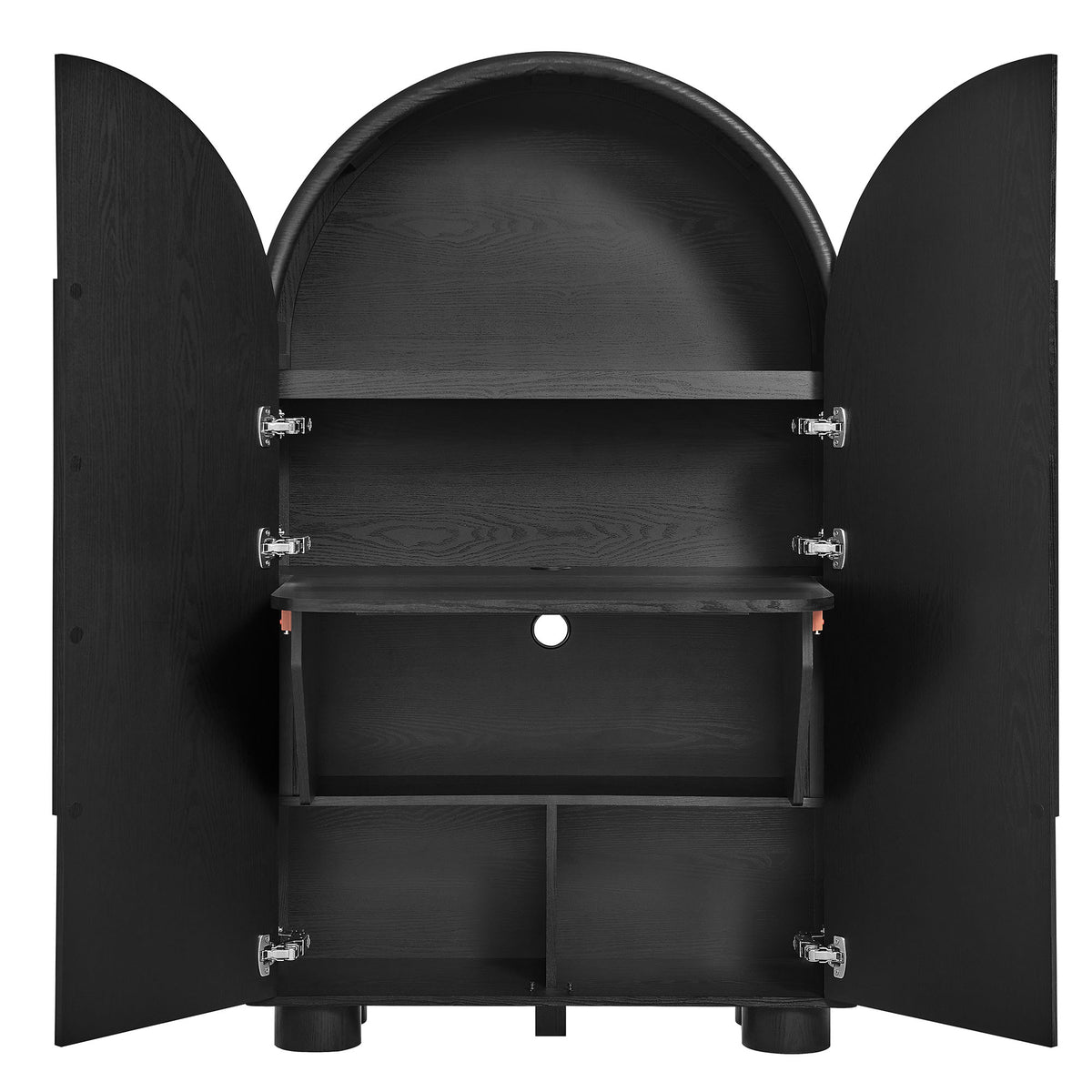 Bellamy Arched Fold-Out Desk Cabinet - Black Oak