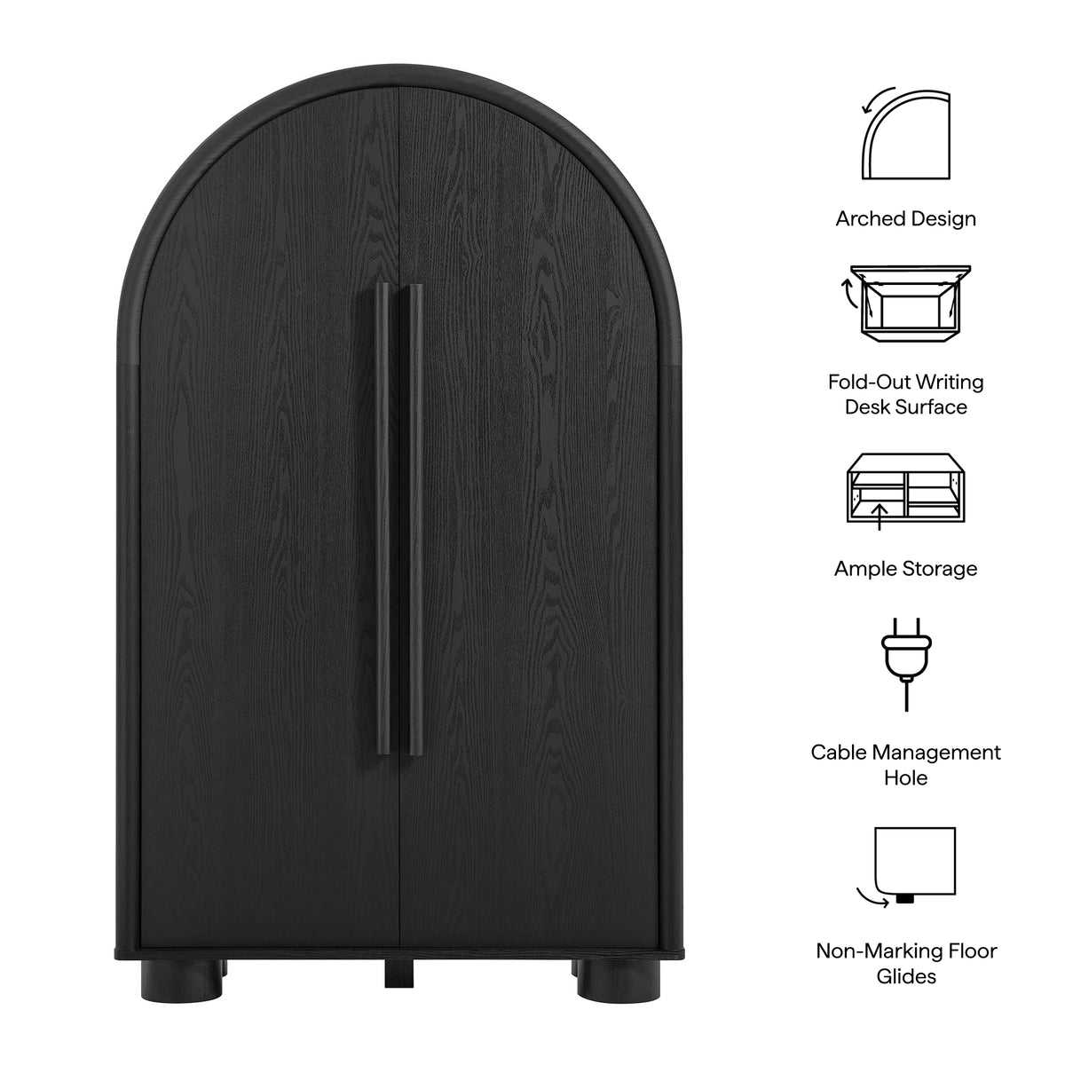 Bellamy Arched Fold-Out Desk Cabinet - Black Oak