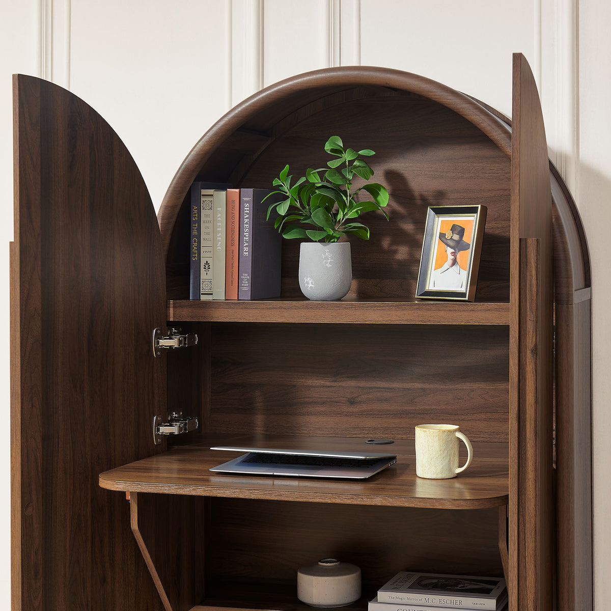 Bellamy Arched Fold-Out Desk Cabinet - Walnut