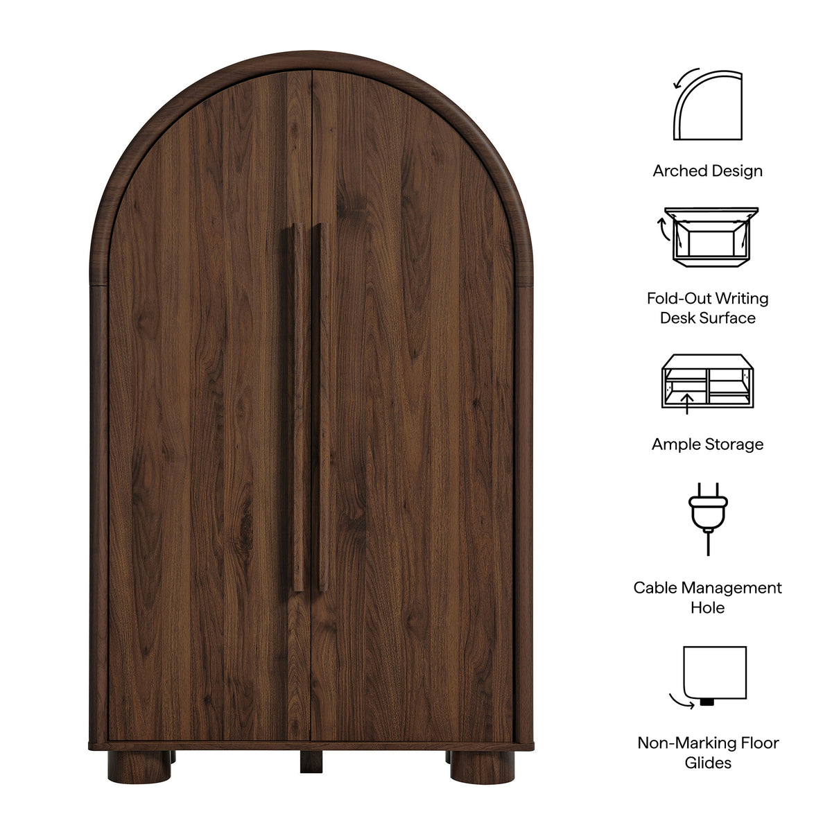 Bellamy Arched Fold-Out Desk Cabinet - Walnut
